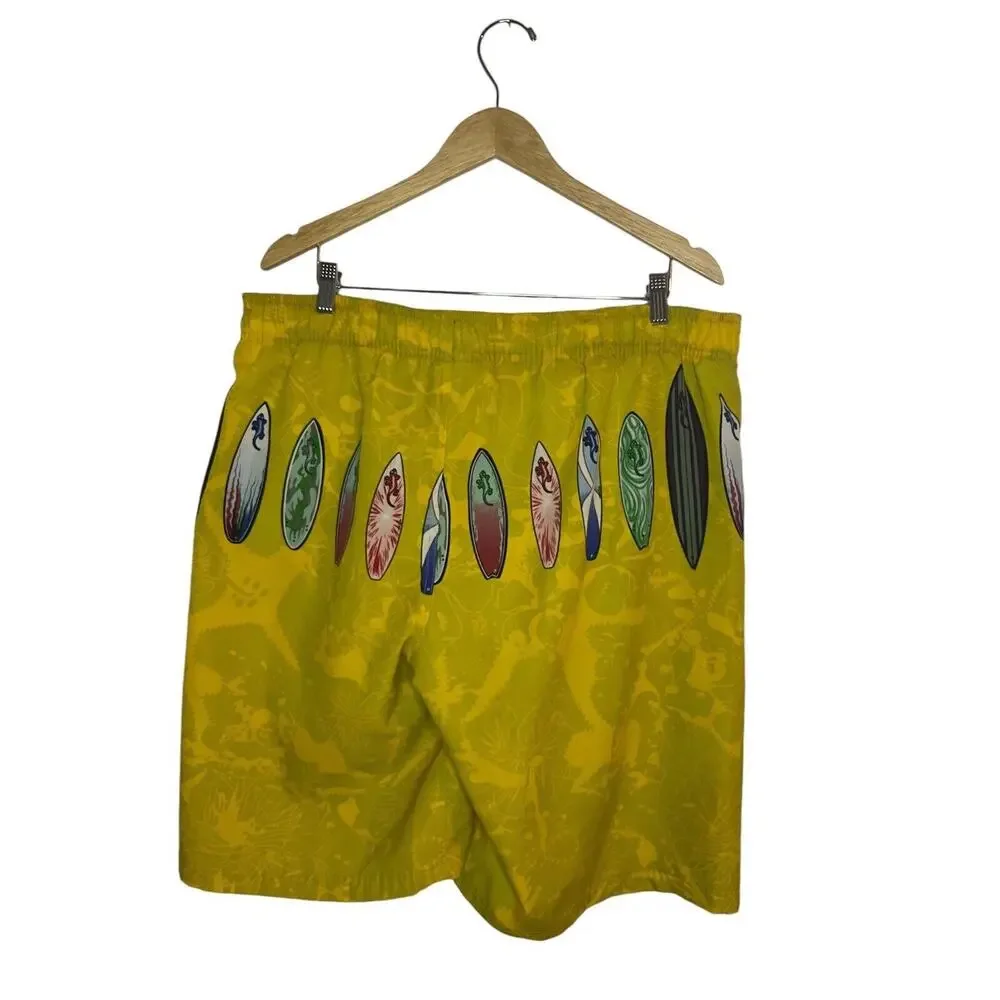 VTG Gecko Hawaii Swimming Trunk y2k 90s Novelty Yellow Beach Printed Lizard L